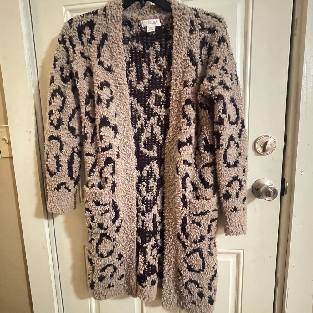 Rachel Zoe Medium Leopard Print Sweater Teddy Cardigan Womens Heavy